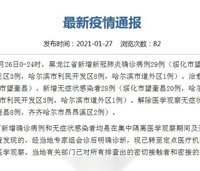 哈尔滨疑似病例分布（哈尔滨疑似病例分布图）